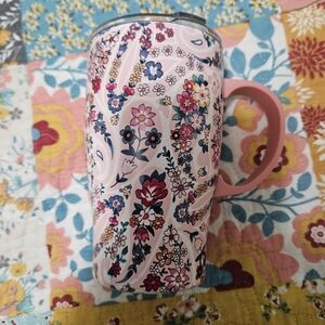 Vera Bradley Insulated Coffee Mug, Floral Pink with Handle